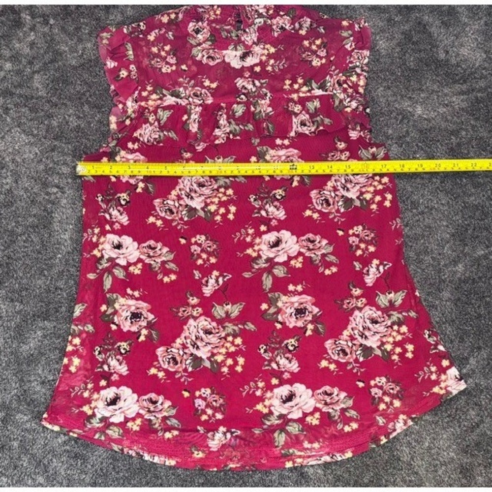 Crave Fame by Almost Famous Womens Floral Ruffle Sleeveless Blouse Red M - Picture 2 of 5